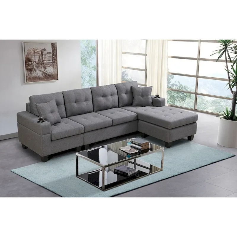 Sectional Sofa Living Room with L Shape Chaise Lounge and cup holder