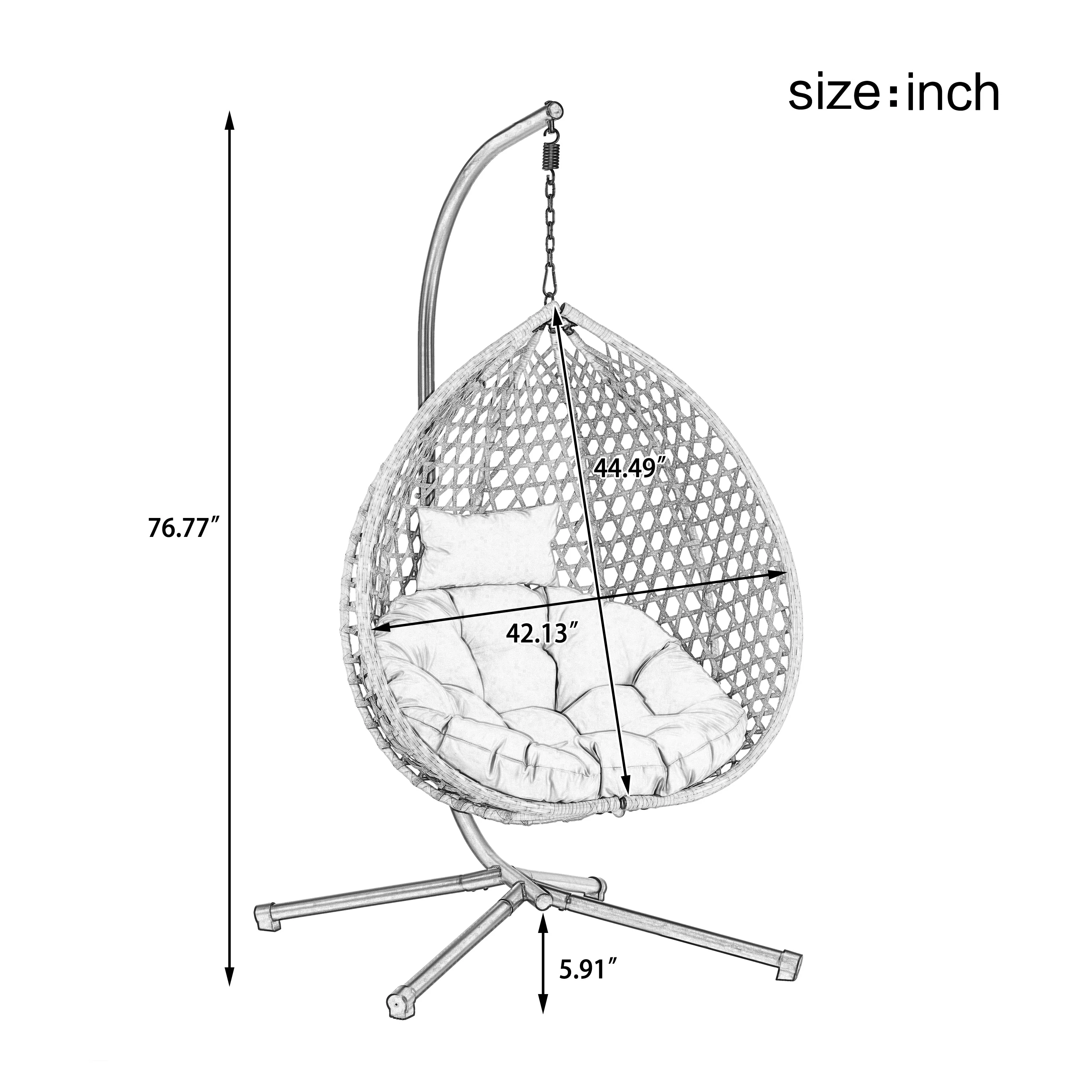 Rattan Weaving Hanging Egg Chair with Stand and Soft Removable Cushion