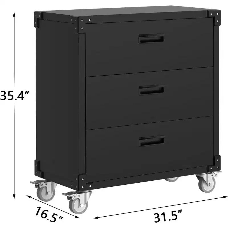 3-Drawer Heavy-Duty Rolling Tool Cabinet - Mobile Metal Workbench with Wheels for Garage, Warehouse, Basement & Workshop (Black)