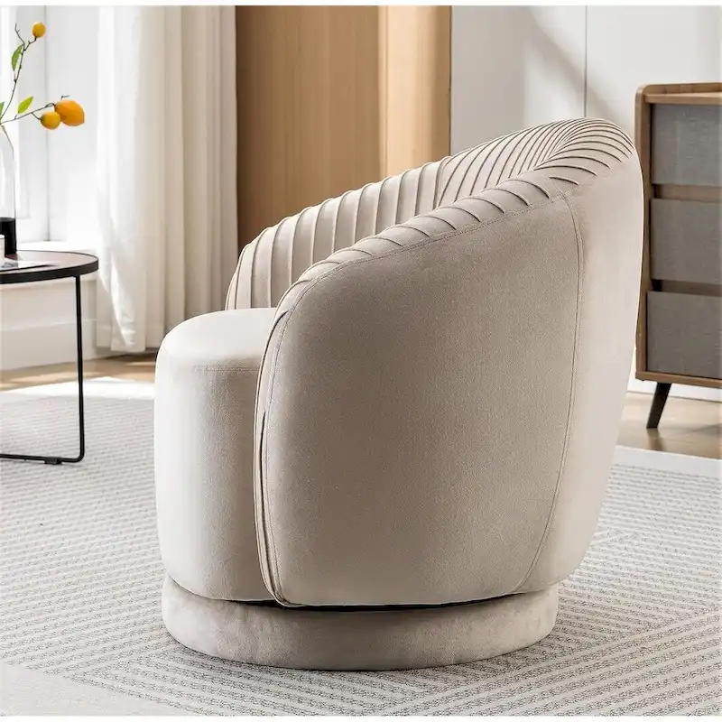 Modern Barrel Swivel Chair with Plush Velvet Upholstery and Smooth 360 Rotation Round Accent One-Seater Sofa