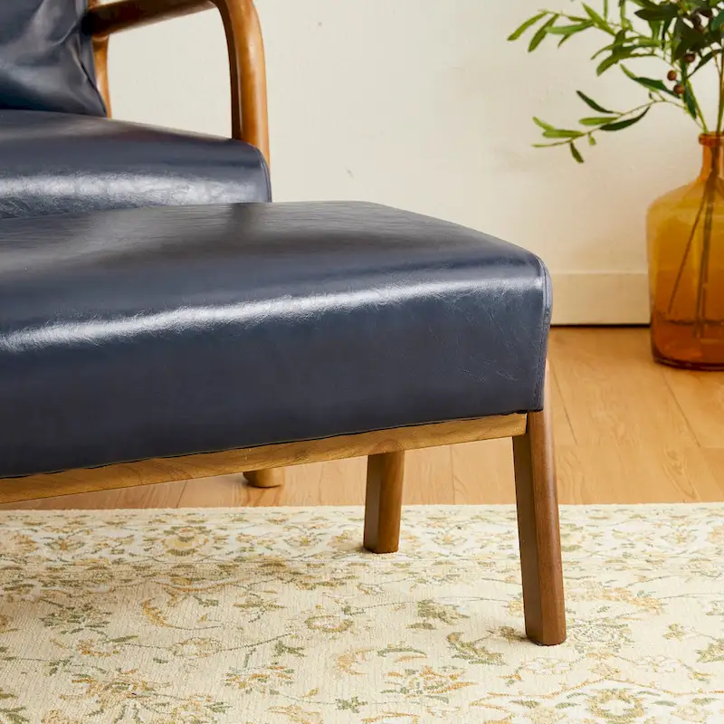 Glitzhome 24.5W Leatherette Accent Stool With Walnut Rubberwood Legs