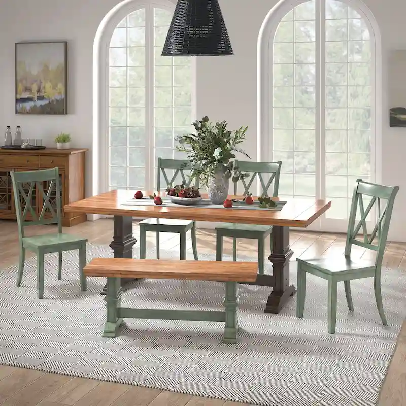 Ronda 78.7 Rectangular Solid Wood Top Dining Set with X-Back Chairs