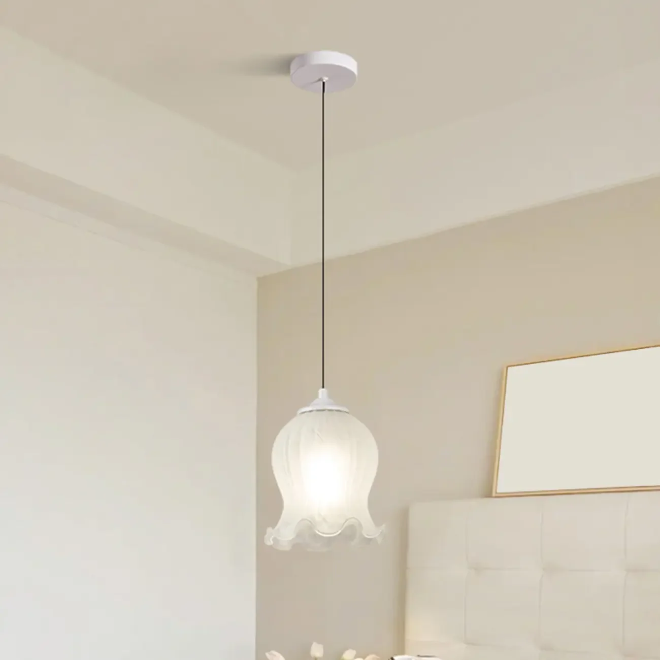 Kids Bedside White Glass Tulip Pendant Lamp