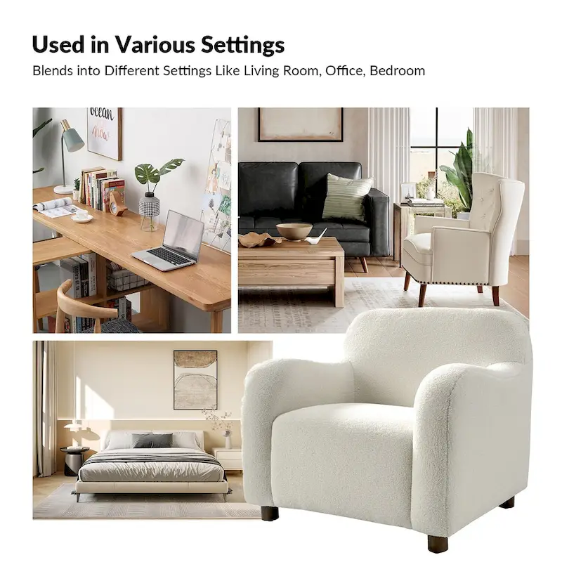 Wayne 35 Wide Boucle Upholstered Teddy Accent Chair with Solid Wood Legs by HULALA HOME