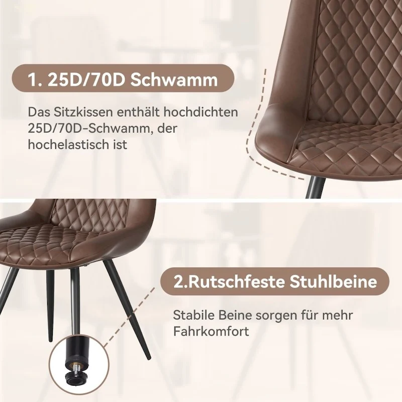 Leather Dining Chair with Metal Legs Set of 2