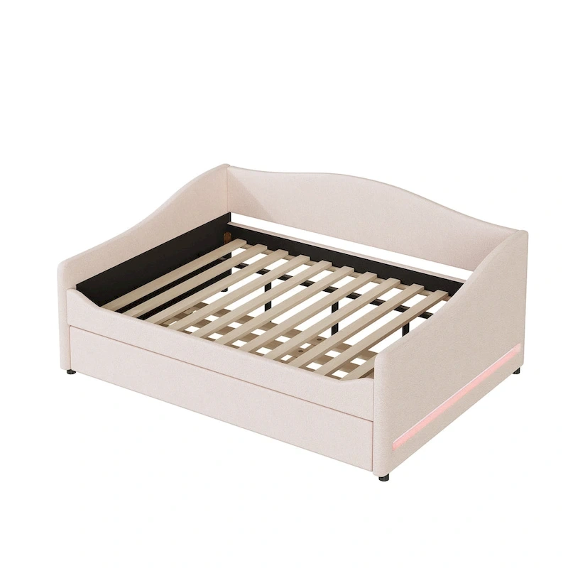Full Teddy Fleece Daybed with Trundle and LED Lights