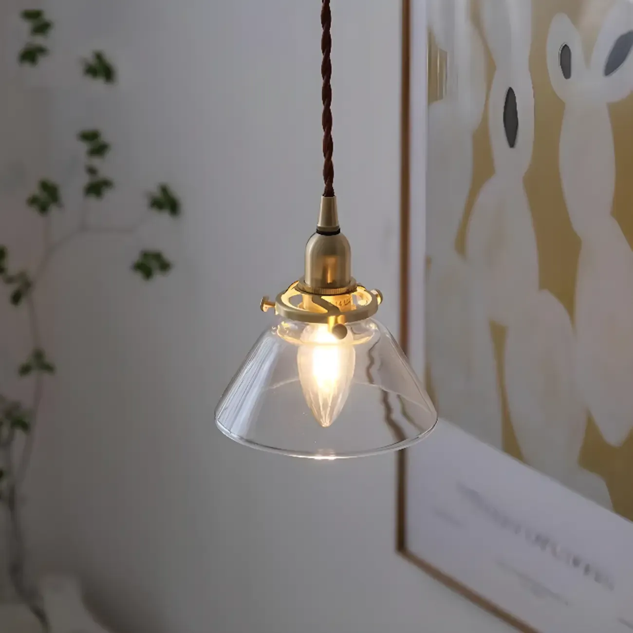 Minimalist Tapered Clear Glass Brass Pendant Light