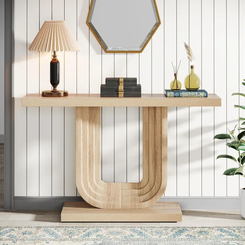 39 Wood Entryway Table with Geometric Base