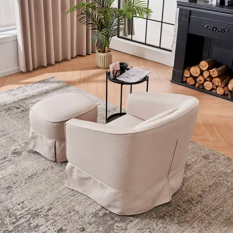 Swivel Barrel Chair with Ottoman