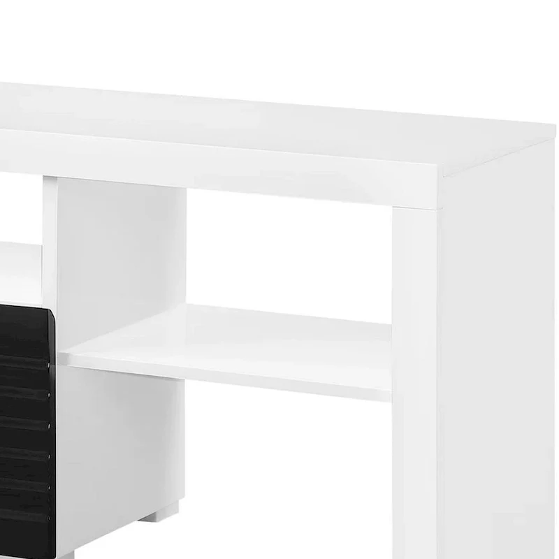 Ida 75 Inch TV Entertainment Center Console, 2 Drawers, High Gloss White