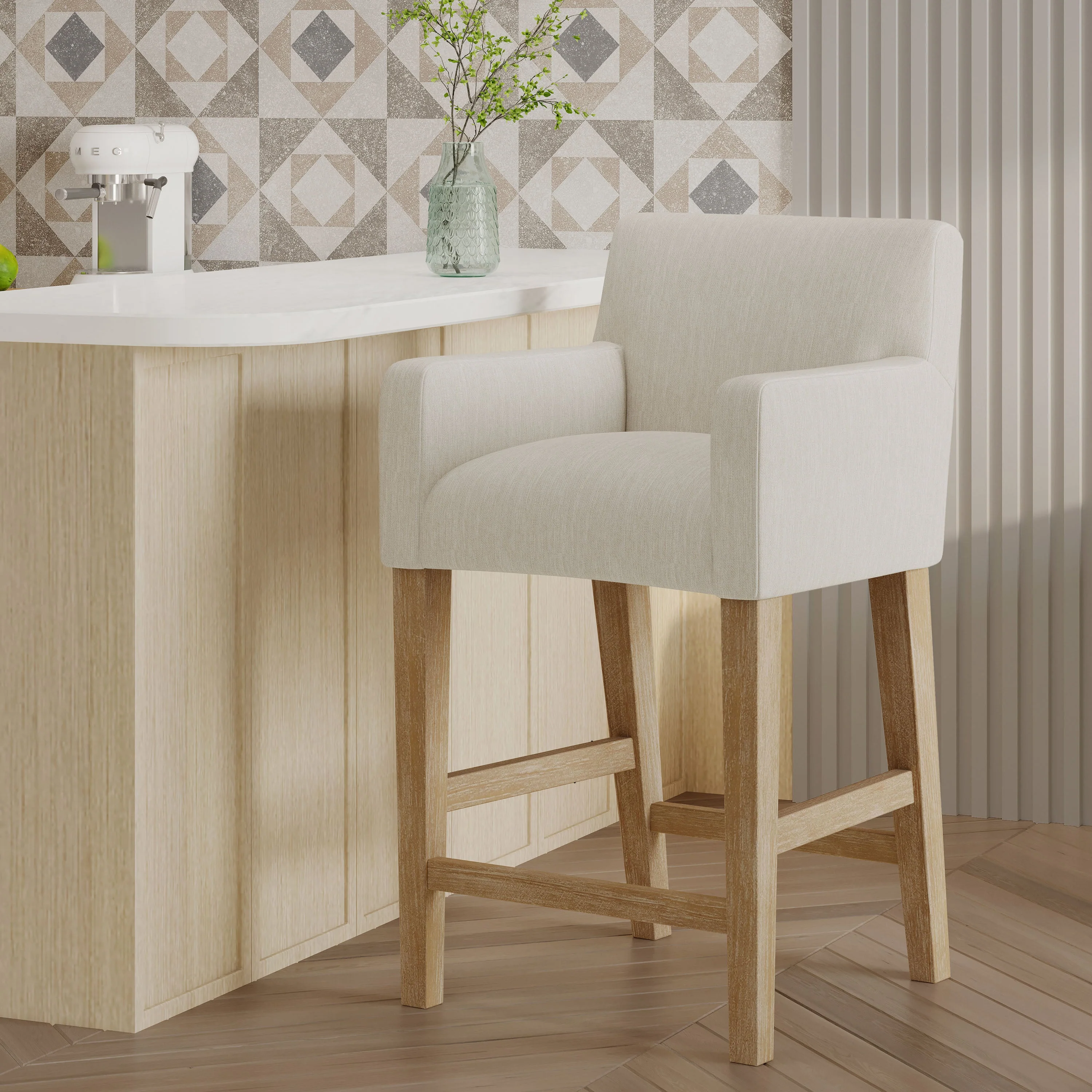 Contemporary Fabric Upholstered Wood 26 inch Counter Stool