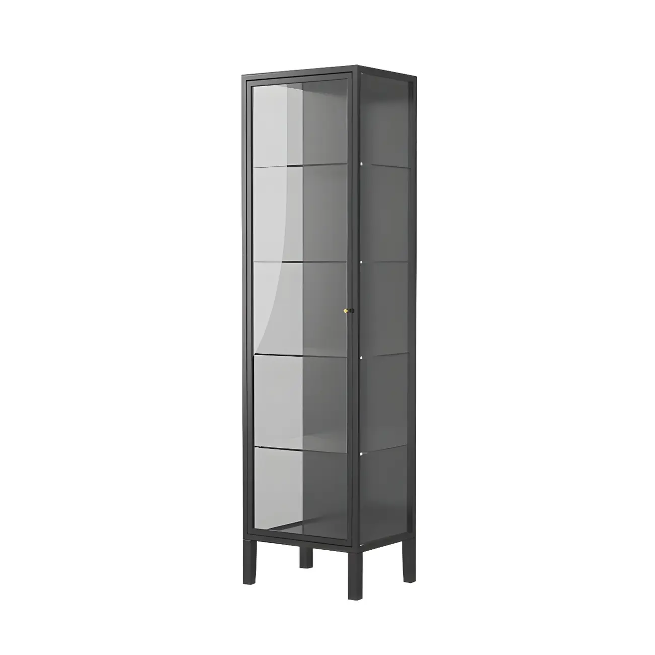 Elegant Modern Metal Black Glass Door Curio Cabinet