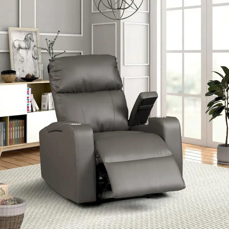 Modern Terry Upholstered Faux Leather Power Recliner Chair