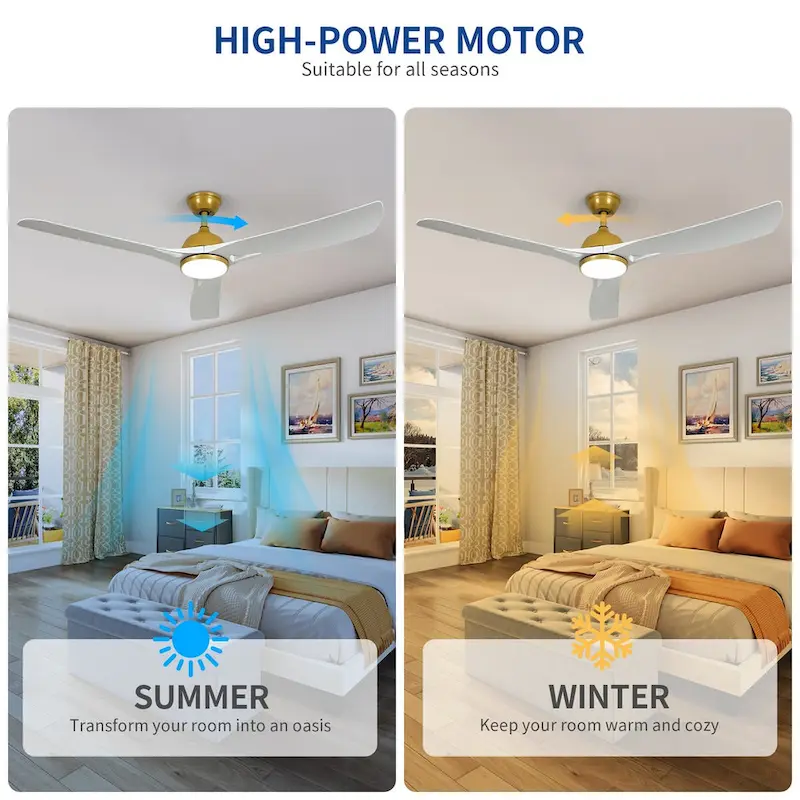 Moasis 56 ack Gold Ceiling Fan 3-Blade Modern Smart Reversible Ceiling Fan