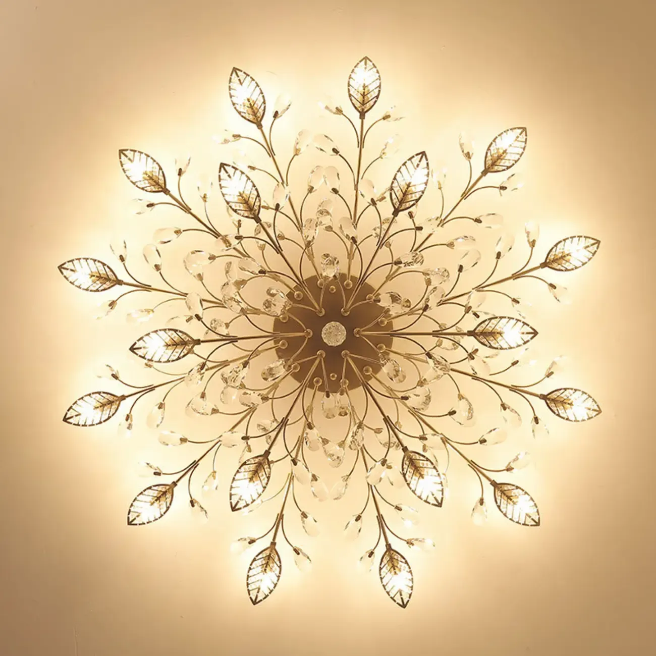 Elegant Golden Branch Crystal Semi Flush Ceiling Light