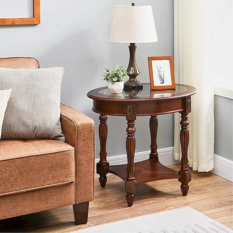 Solid Wood End Tables Coffee Tables Console Table with Glass Top