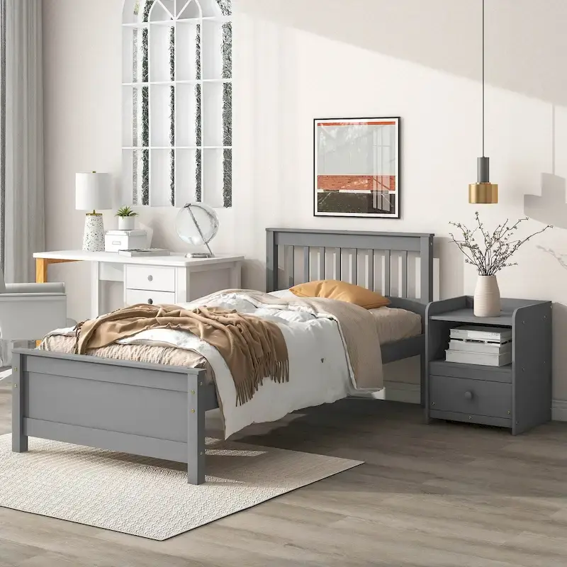 Bed with Headboard and Footboard for Kids, Teens, Adults,with a Nightstand