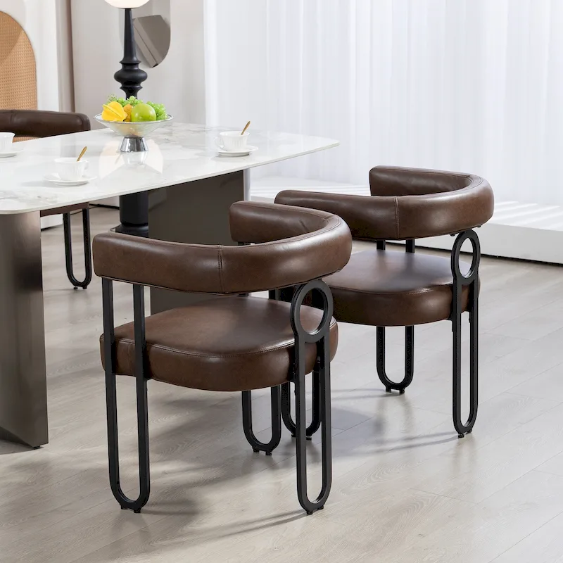 2 PCS PU Leather Upholstered Dining Chair Set wMetal Legs