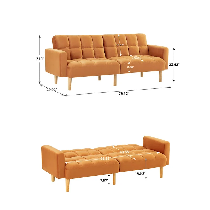 Velvet Convertible Sofa Bed - 3-Position Futon
