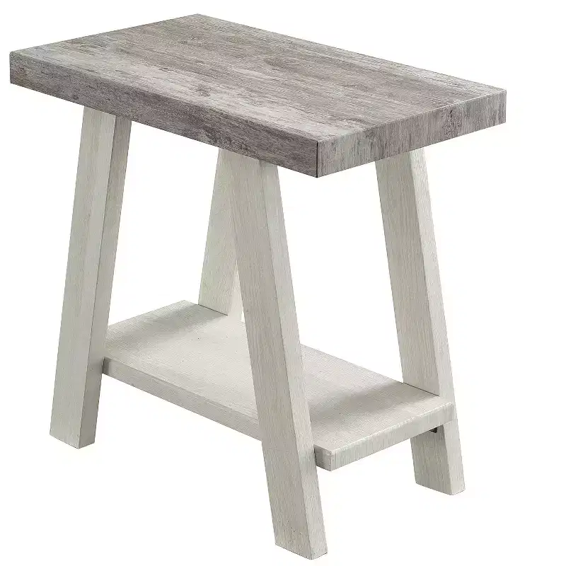 Gray & Beige Wood Side Table with Bottom Shelf, 1-Person