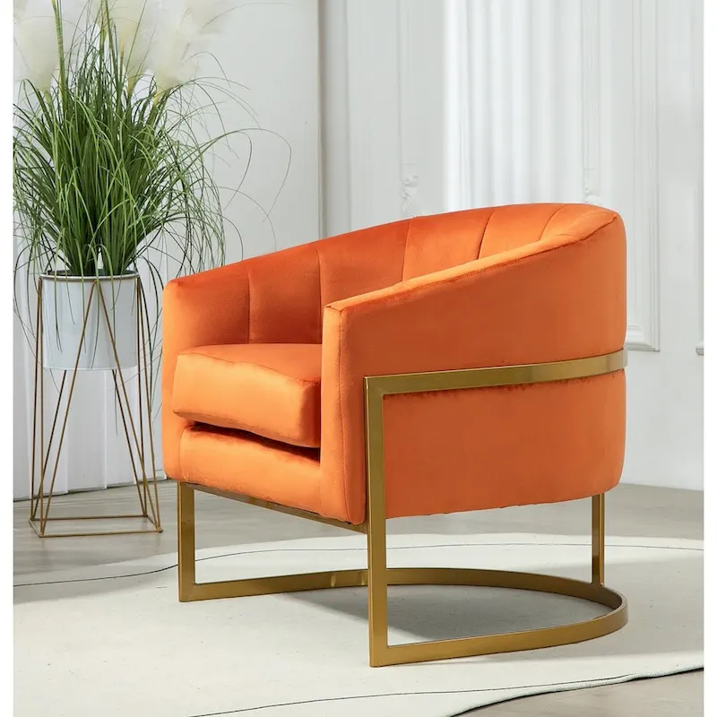 Modern Velvet Gold Accent Armchair
