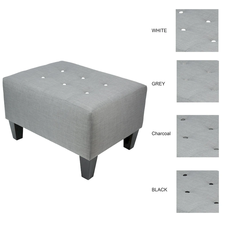 MJL Furniture MAX Squared Decorative Button Tufted Upholstered Grey Firm Ottoman