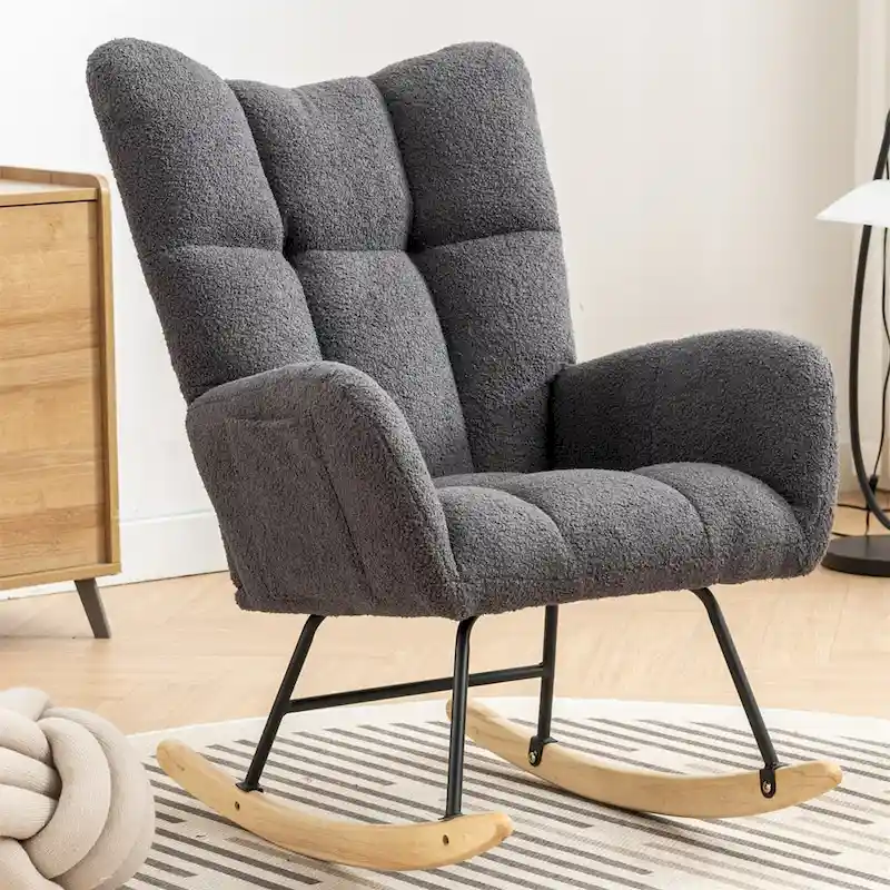 Rocking Chair Upholstered Glider Rocker Rocking Accent Chair Padded Seat with High Backrest Armchair