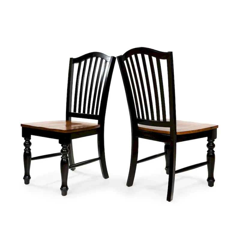 Levole Farmhouse Black Slatted Wood Dining Chairs (Set of 2) by