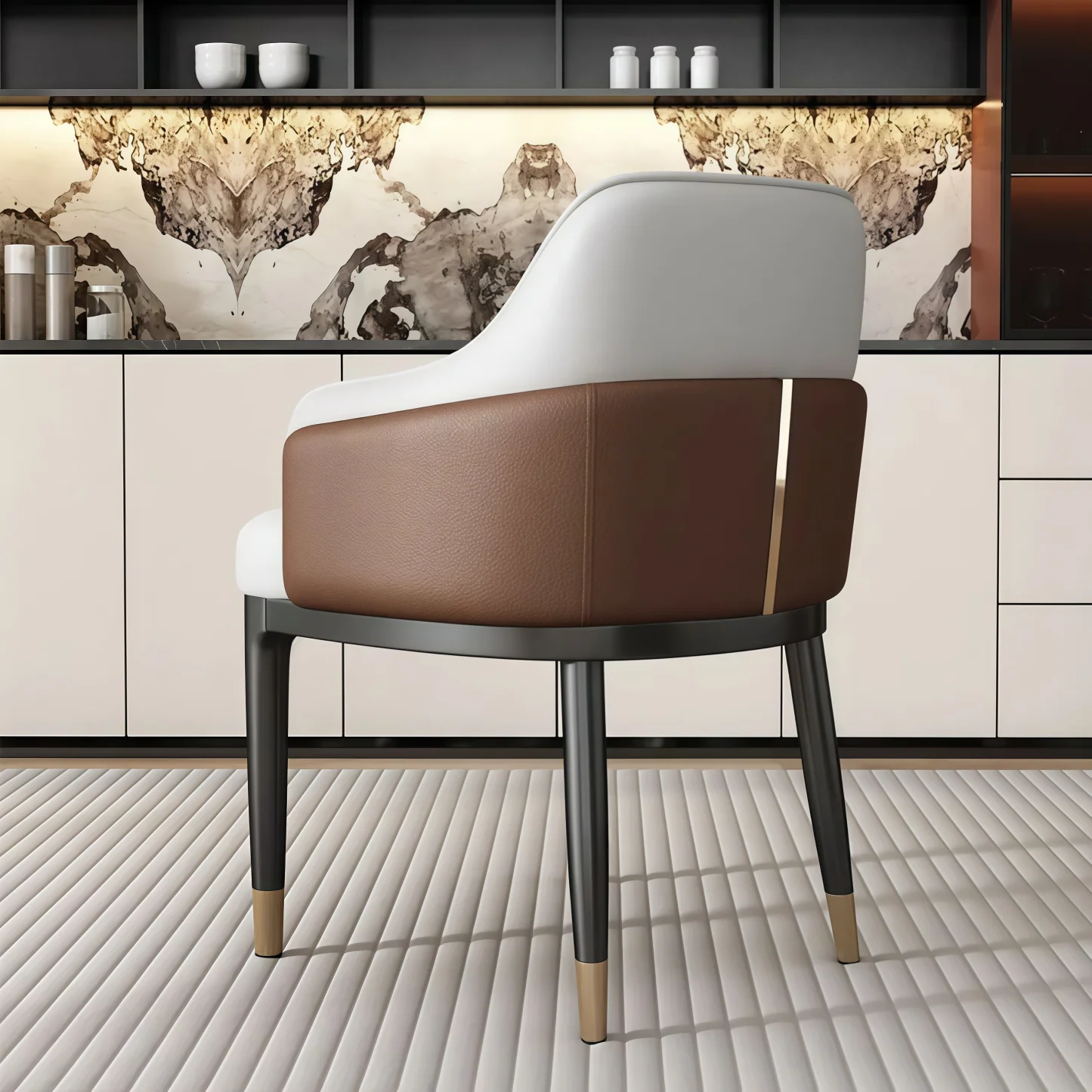 Modern Genuine Leather Sloped Arms Low Back Dining Chair