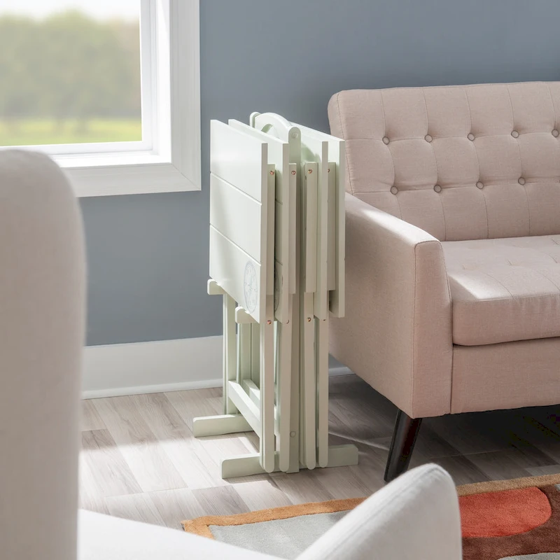 Compass Solid Wood 5 Piece Folding Snack TV Tray Set in Light Grey