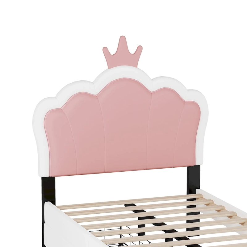 Upholstered Princess Bed with Crown Headboard & Drawers