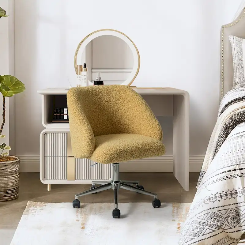 Joah Modern Boucle 360 Swivel Height Adjustable Swivel Office Chair with Rolling Wheels by  - N/A