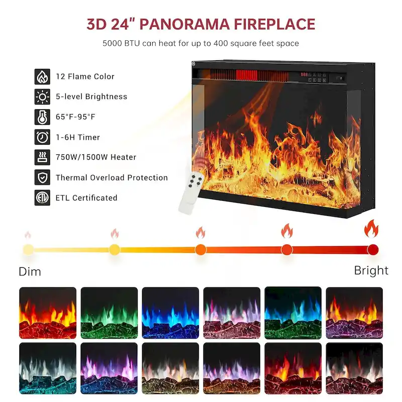 59 Fireplace TV Stand with 3-Sided Glass Electric Fireplace