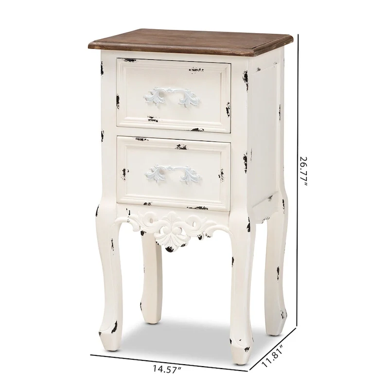 Baxton Studio Levron Classic and Traditional Two-Tone Walnut Brown and Antique White Finished Wood 2-Drawer End Table