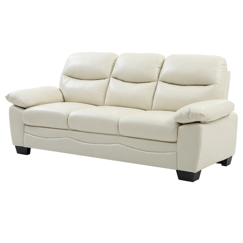 Flared Arm Faux Leather Straight Sofa - 78 - Beige