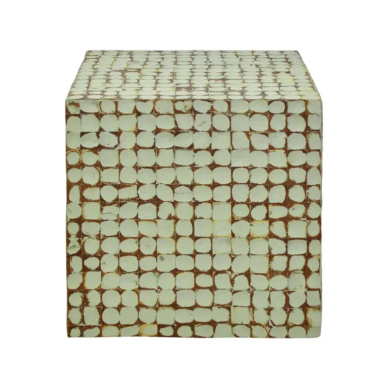 Juliette Distressed Natural Coconut Cube Accent Table by East at Main