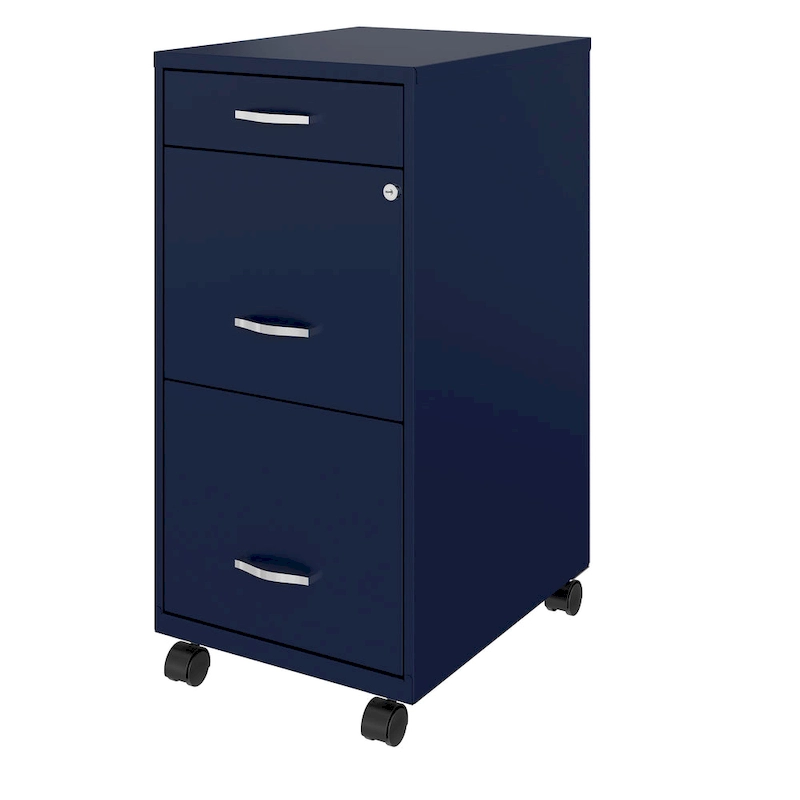 Space Solutions 18 Deep 3 Drawer Mobile Metal File Cabinet, Navy