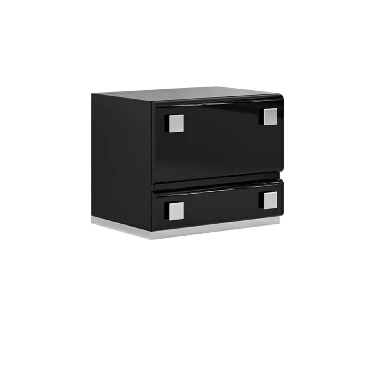 Modern Glossy Wood Metal 2-Drawer Nightstand