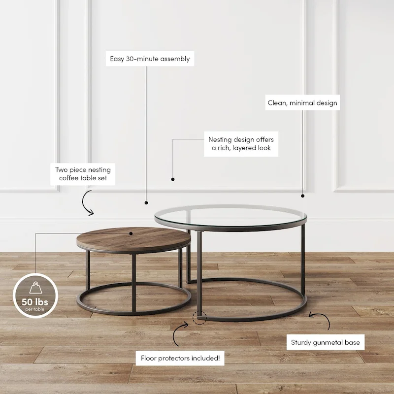 Nathan James Stella Round Nesting Coffee Table Set of 2