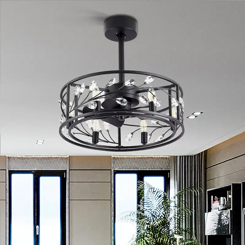 20  Caged Ceiling Fan with Crystal Light Kit Remote Control - 20 inch