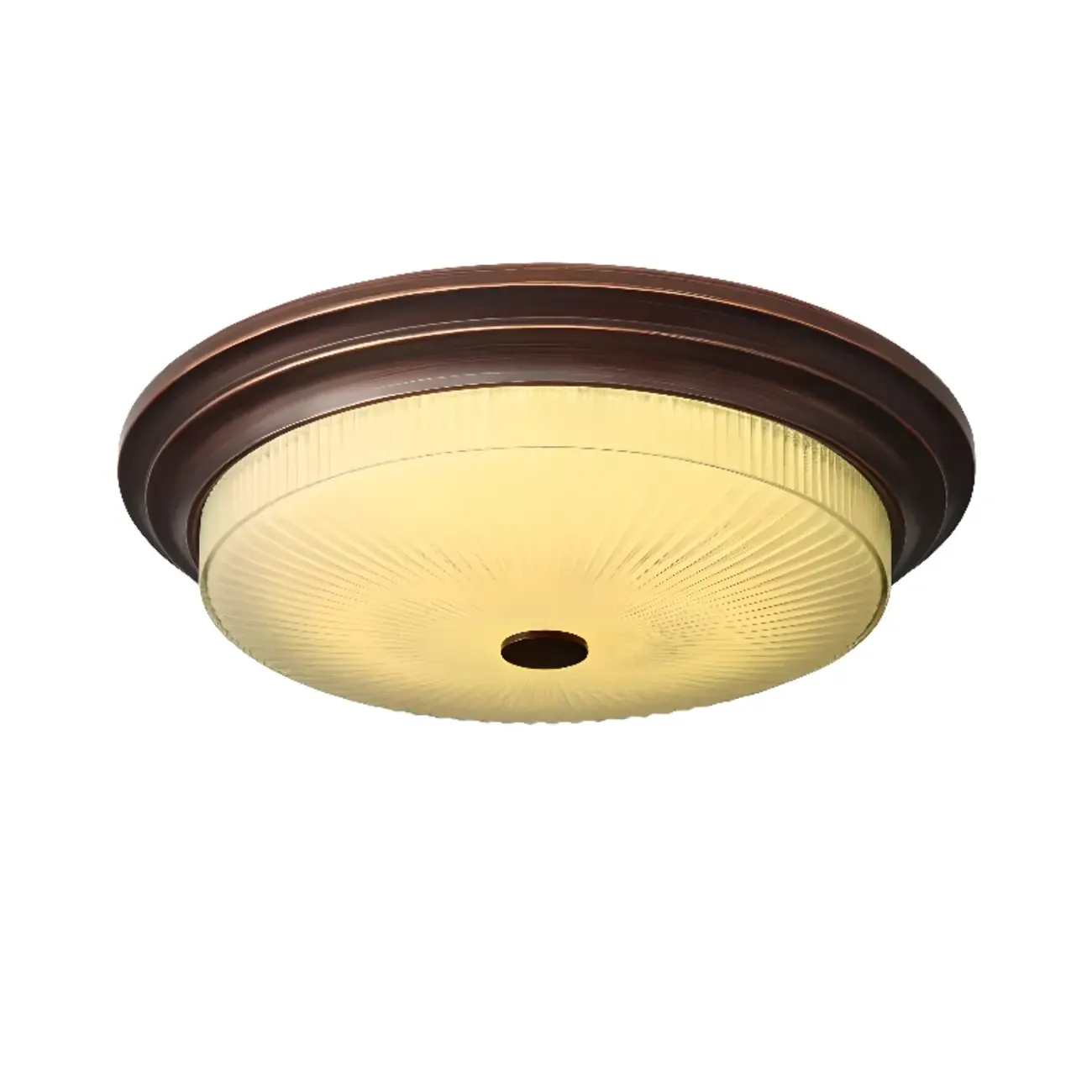 Classic Brown Metal Round Glass LED Flush Mount Ceiling Light