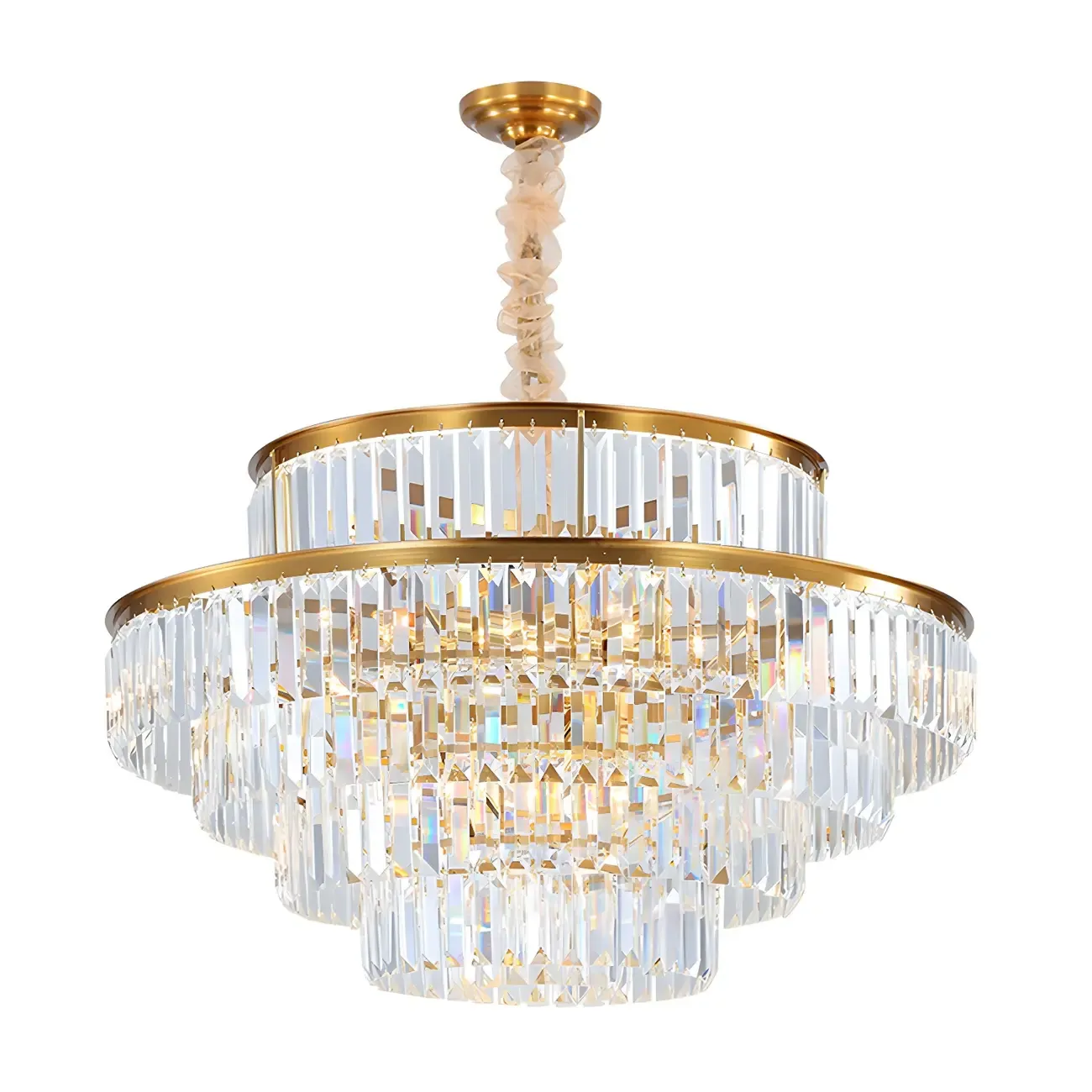 Gold Crystal Cylinder Tier Circle Chandelier