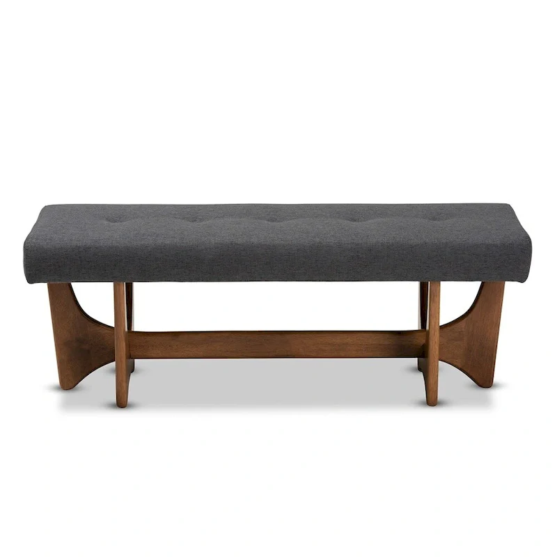 Mid-Century Modern Fabric Upholstered Walnut Finished Bench - 17.9 High x 48.8 Wide x 18.3 Deep
