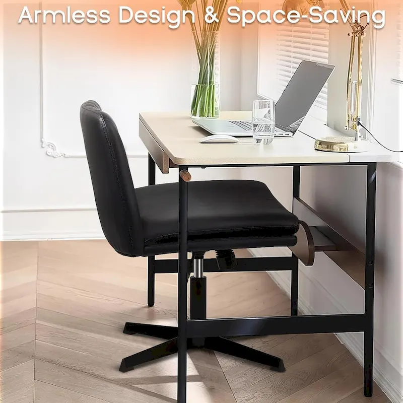Criss Cross Chair Armless Office Desk Chair No Wheels,PU Leather Padded Modern Swivel Vanity Chair office chair