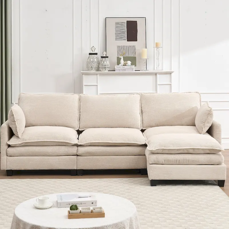 102 Velvet U-Shaped Sectional Sofa with Ottoman & Lumbar Pillows