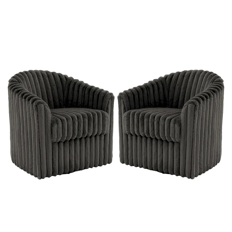 Faux Rabbit Fur Accent Chair 360-degree Swivel Barrel Chairs Set of 2