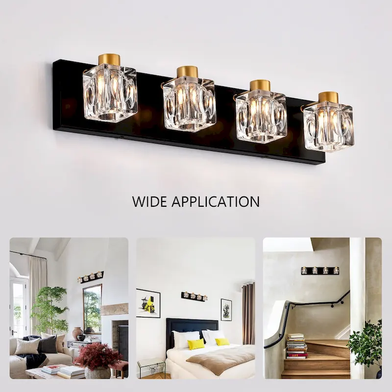 Modern Vanity Lights with Crystal Glass Shade - Gold