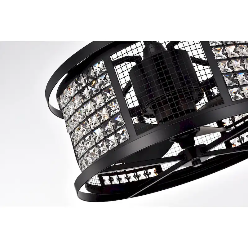 Lacey Matte Black Ceiling Fan19-Inch 4-Light Geometric Metal & Crystal Drum Shade (Includes Remote)