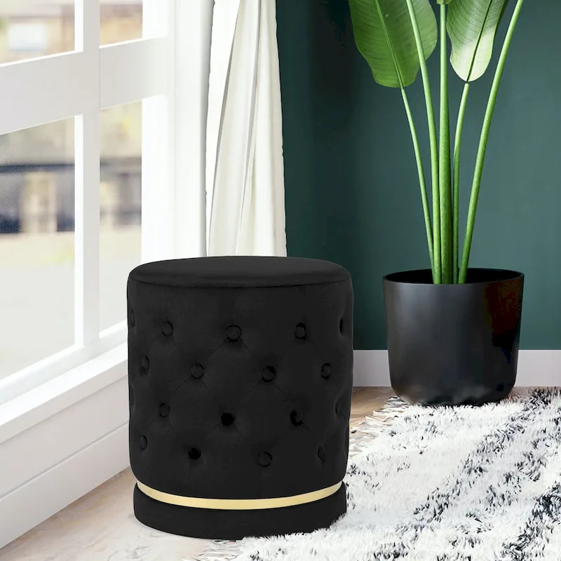 Adeco 18.3 Height Button Tufted Upholstered Round Ottoman