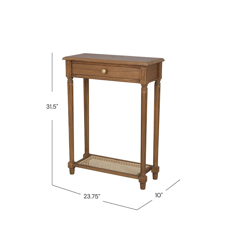 1-drawer Solid Wood Console Accent Table with Cane Shelf